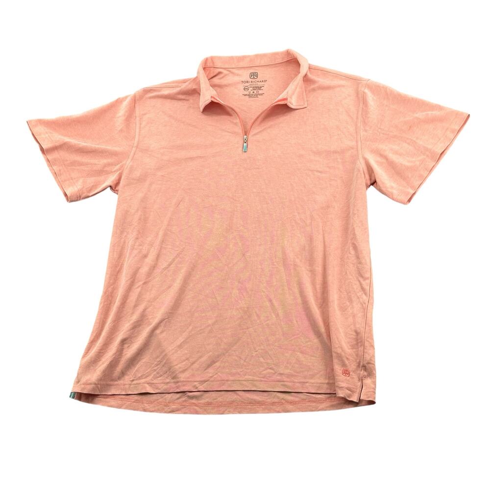 Tori Richard Shirt Mens 2XL Orange 1/4 Zip Polo Short Sleeves Golf‎ Pullover